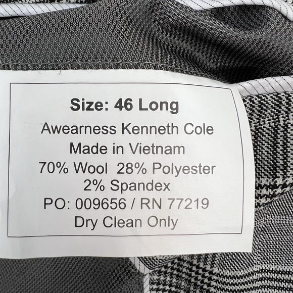 Kenneth Cole Blazer Sport Coat Mens 46L Long Slim Fit Wool Blend Stretch Gray - Picture 10 of 12